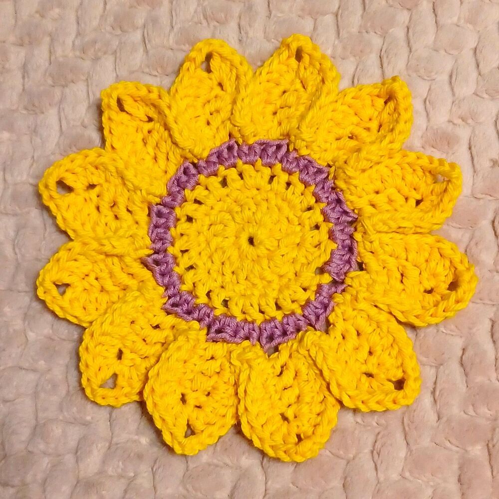 Hand Crafted Crochet Brown & Gold Flower Coasters, Set of 2 - Picture 5 of 6